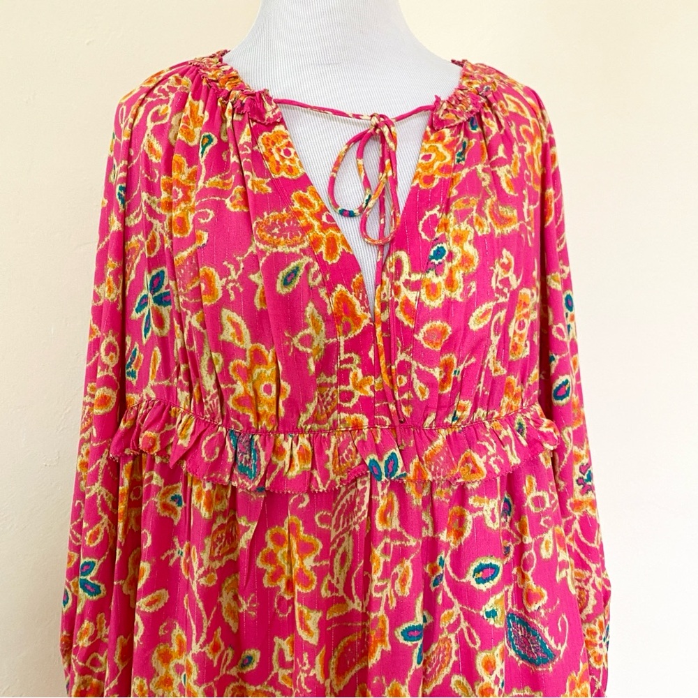 HOUSE OF HARLOW 1960 Dress Pink Floral Mini Balloon Sleeves Small Boho Chic - Picture 6 of 14